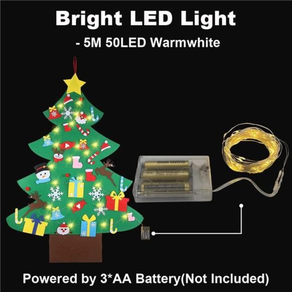 4FT DIY Felt Christmas Tree Set with 36pcs Ornaments 5M 50LED Warm White LED - Picture 4 of 8
